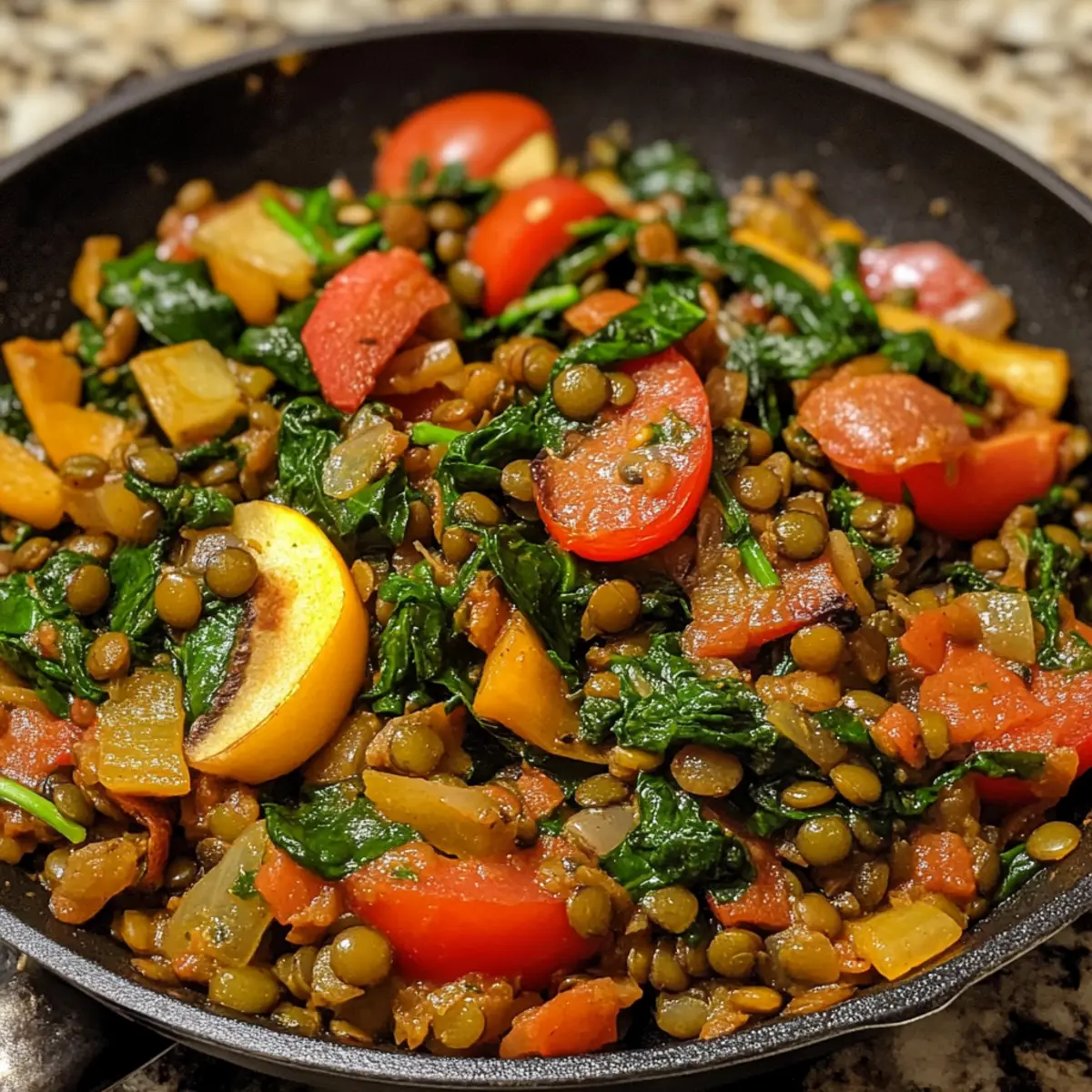 Spinach Lentil Veggie Skillet