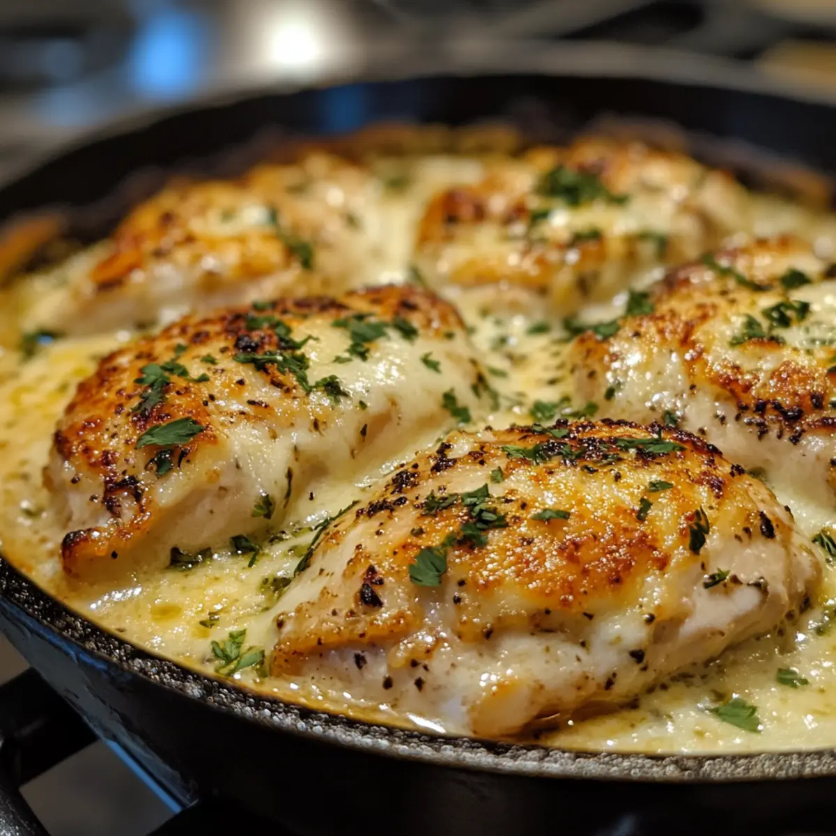 Creamy Mozzarella Baked Chicken Skillet