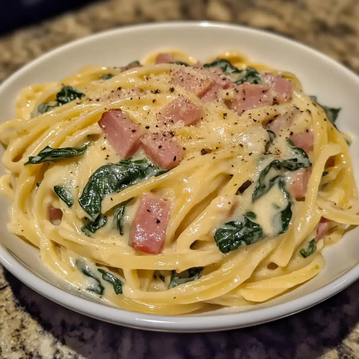 Creamy Spinach and Ham Pasta