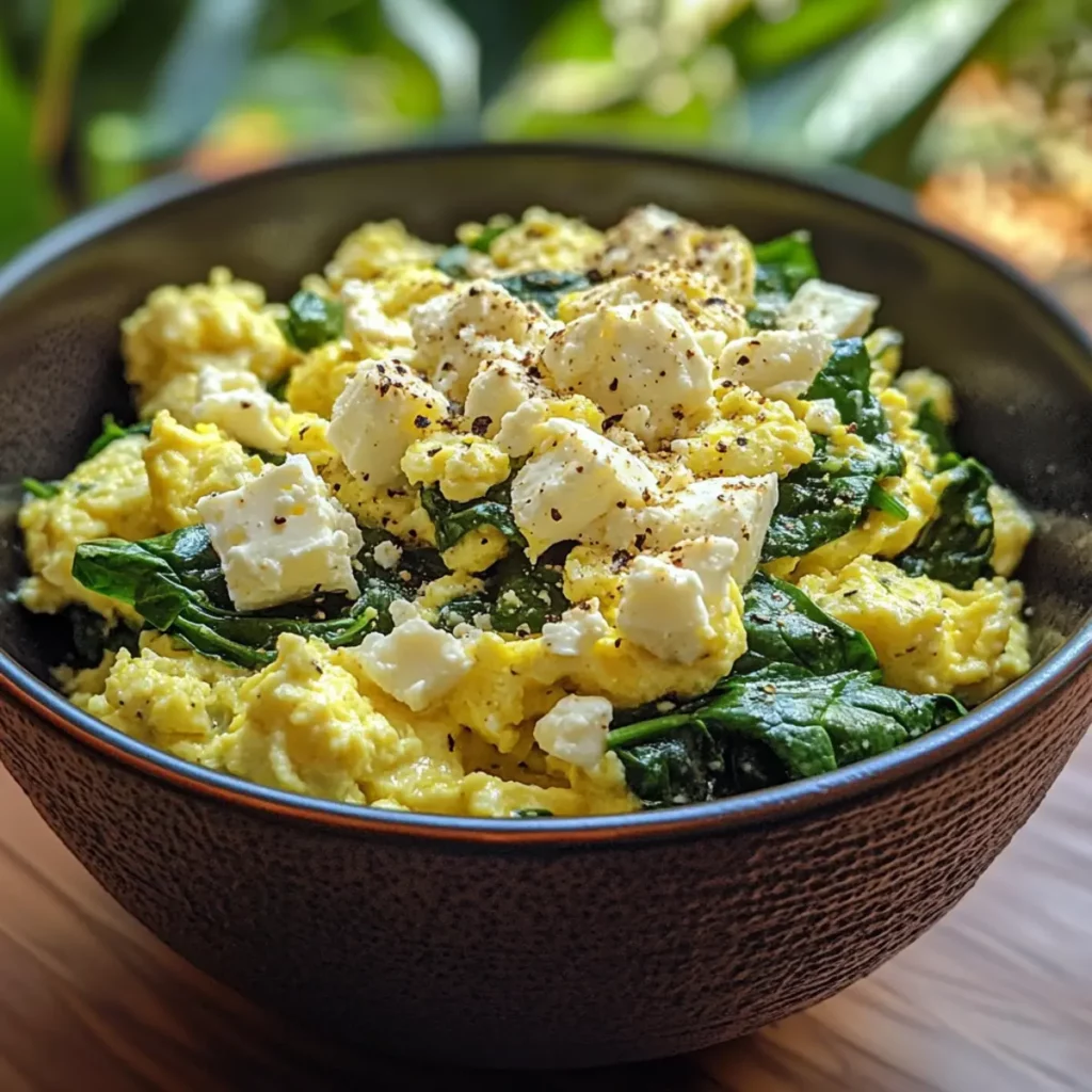 Spinach Feta Scrambled Egg Bowl