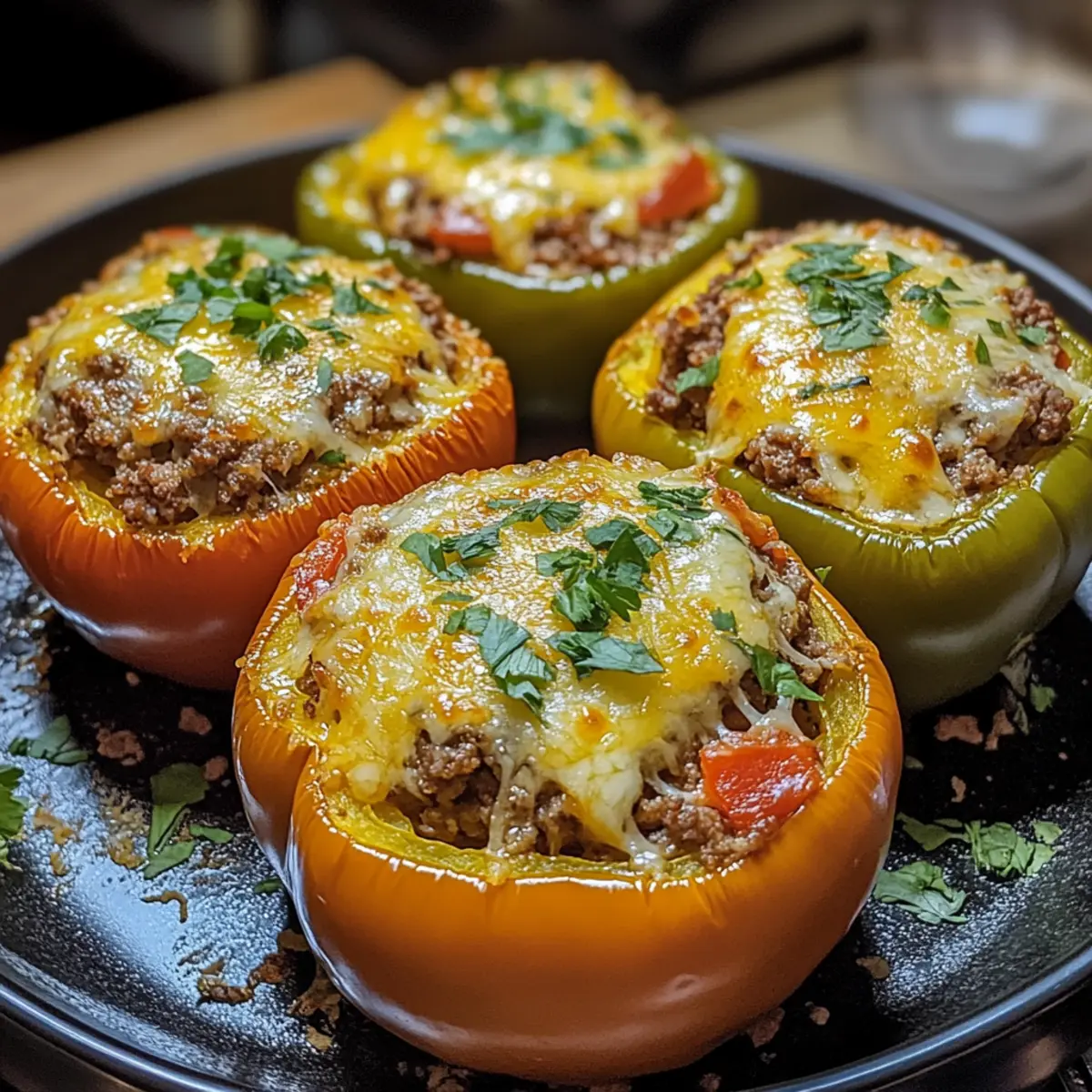 Beef Stuffed Bell Peppers with Cheese