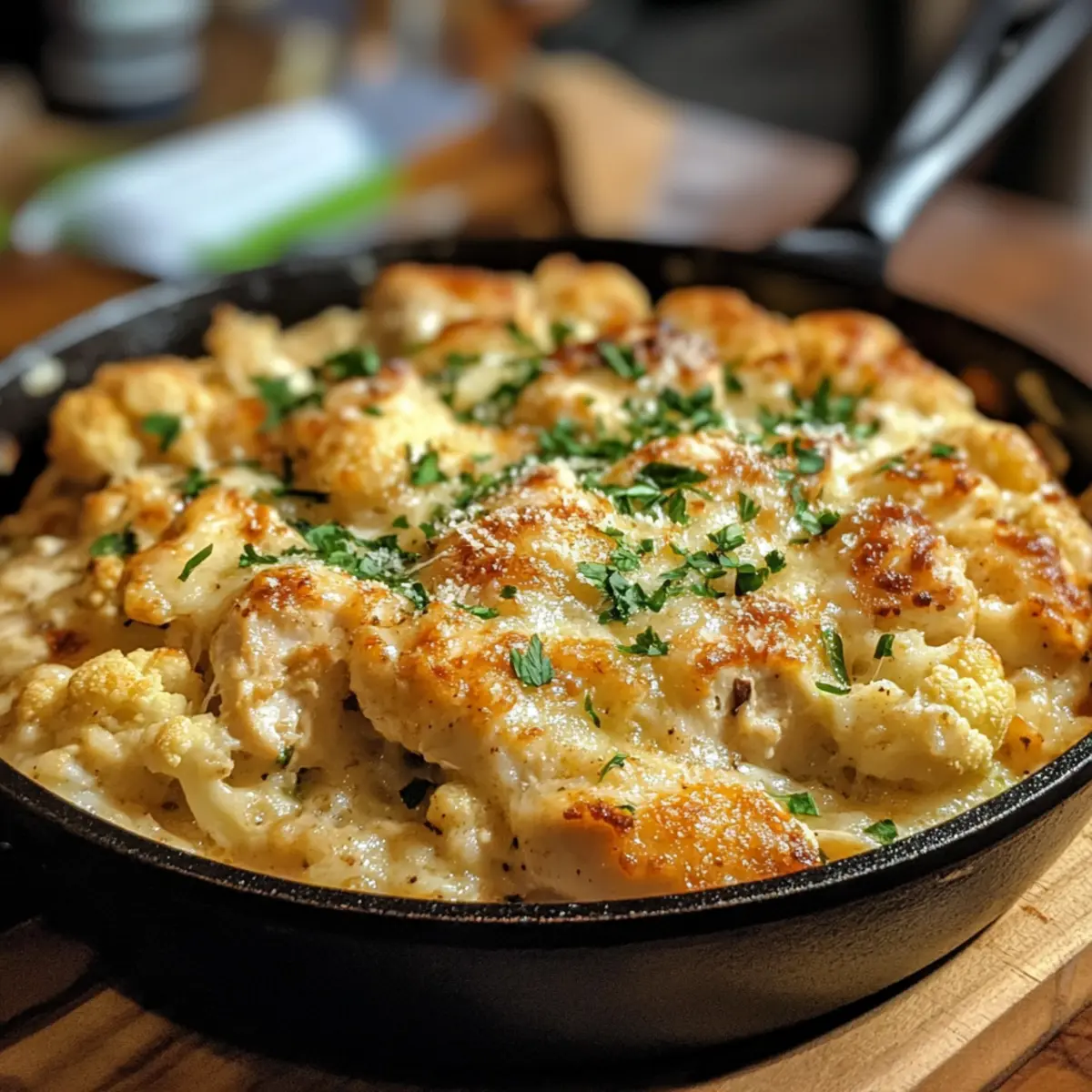 Cheesy Cauliflower Chicken Skillet