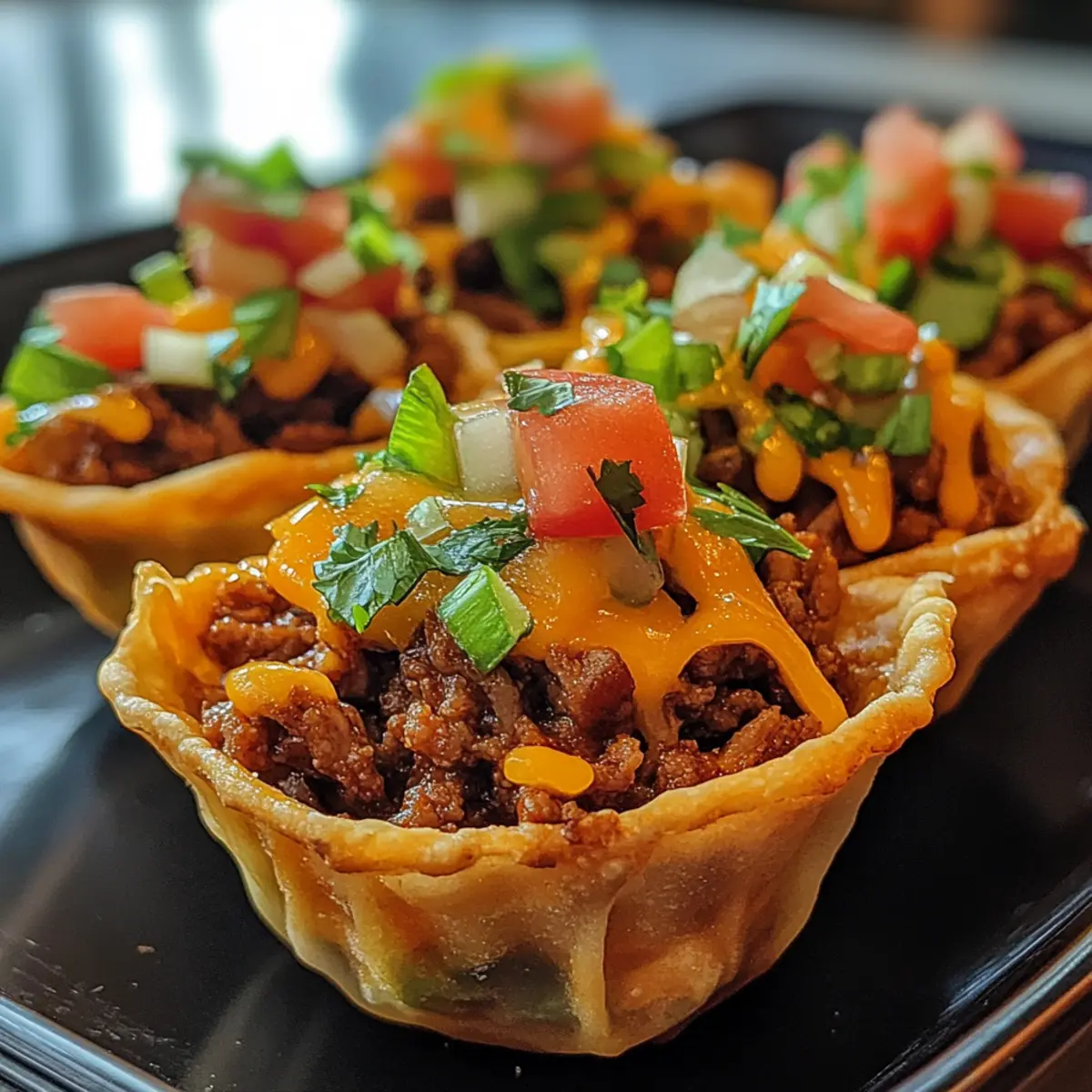 Loaded Beef Nacho Wonton Cups
