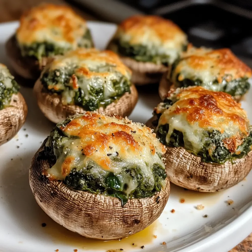 Cheesy Spinach Stuffed Mushrooms
