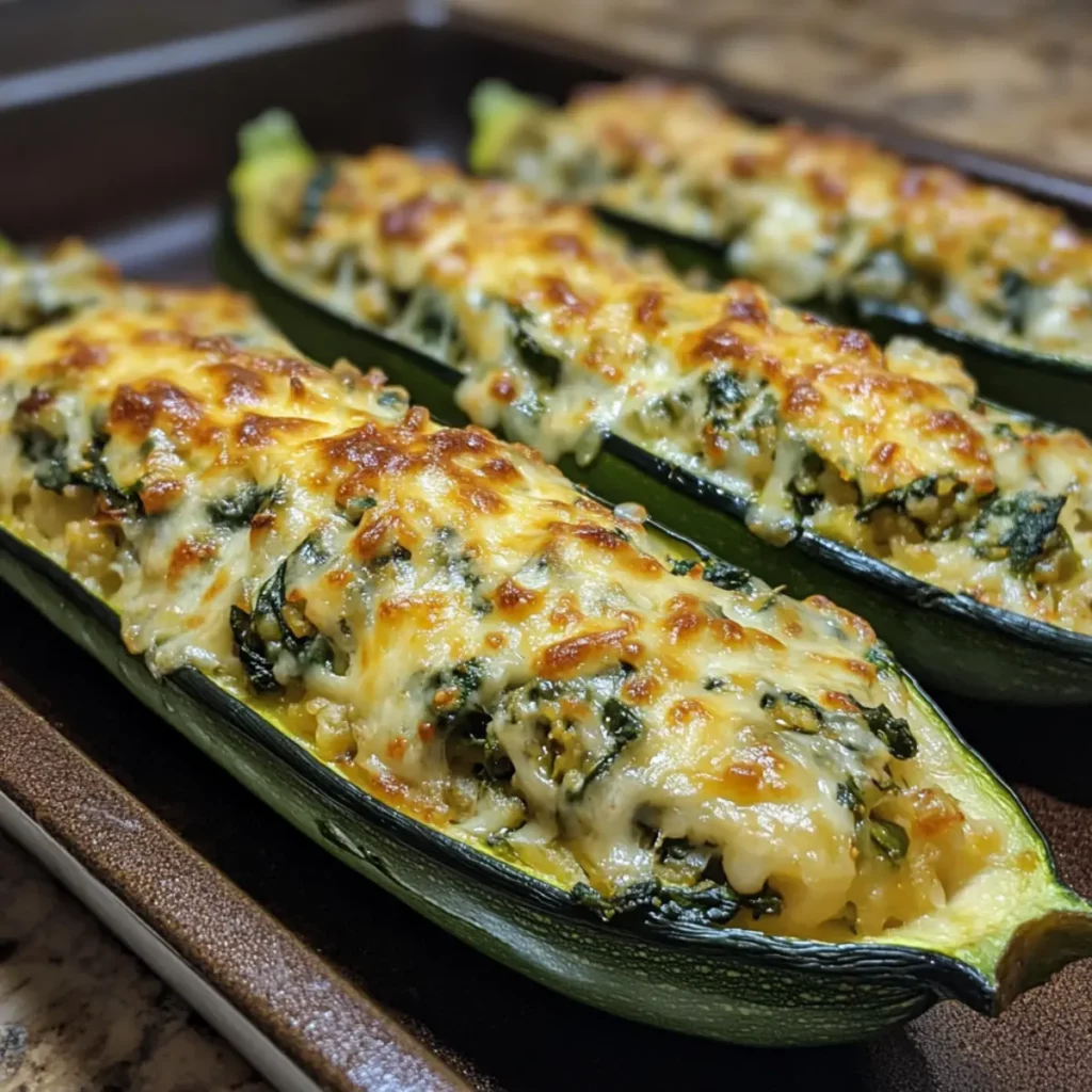 Cheesy Spinach Stuffed Zucchini