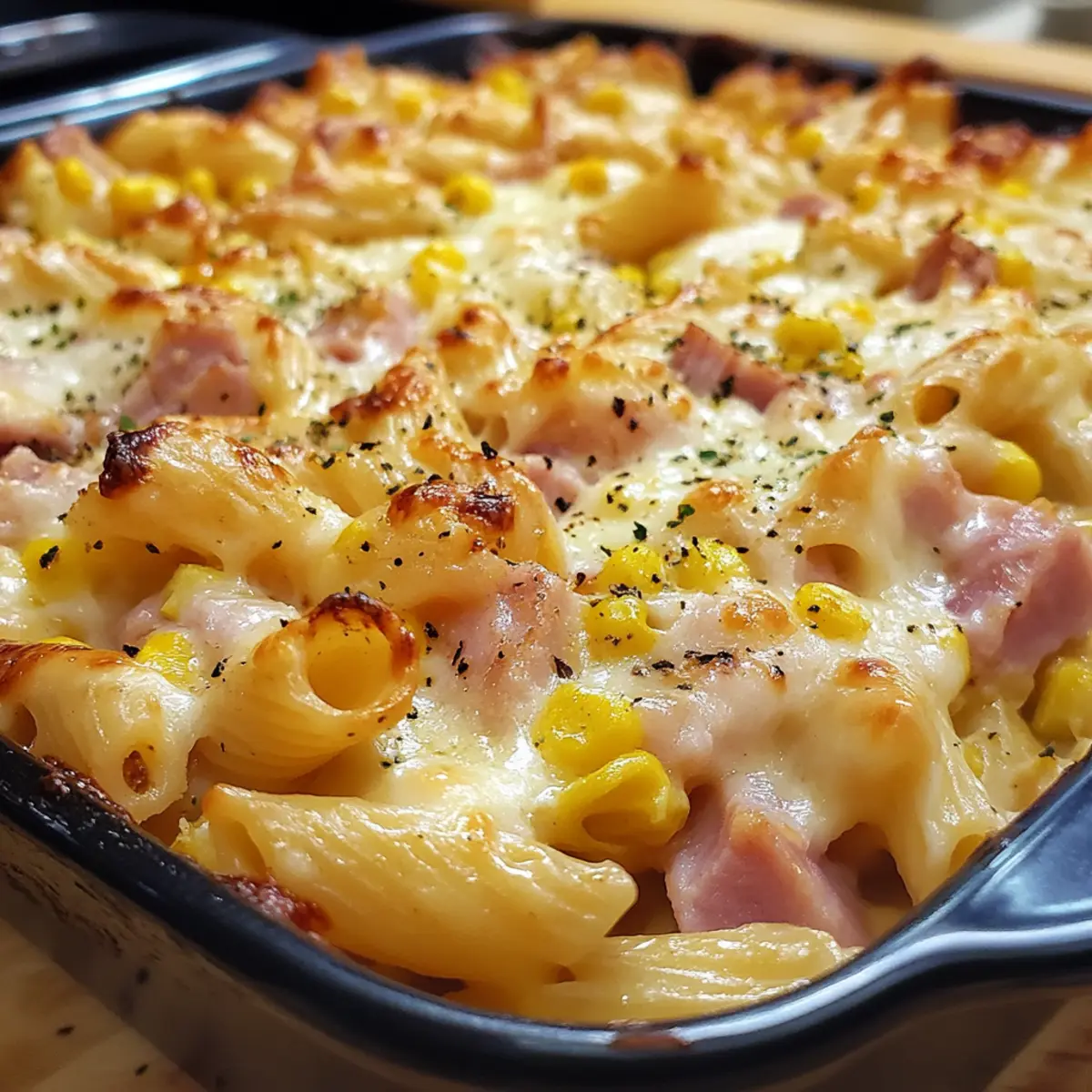 Cheesy Ham and Corn Pasta Bake
