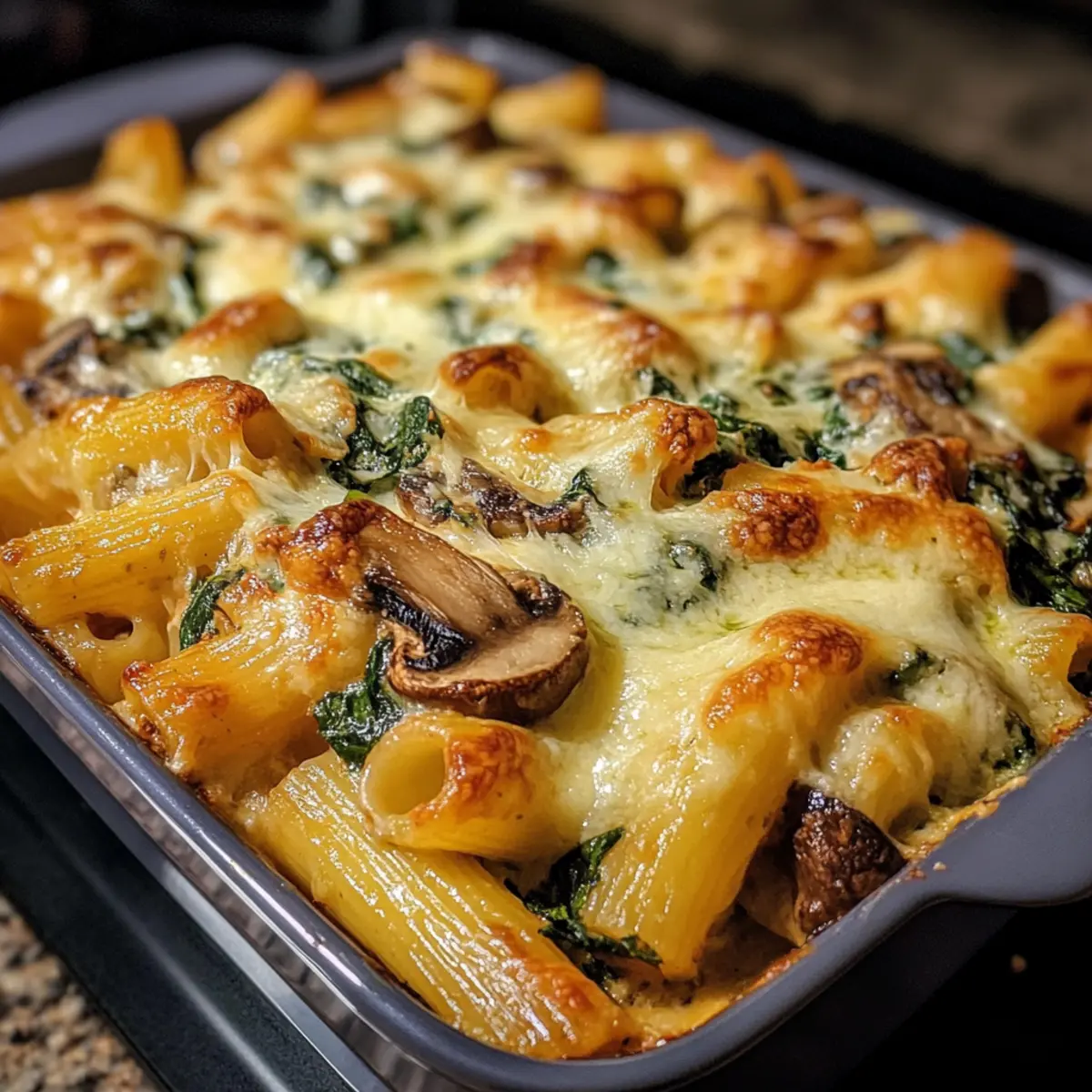 Creamy Mushroom Spinach Pasta Bake