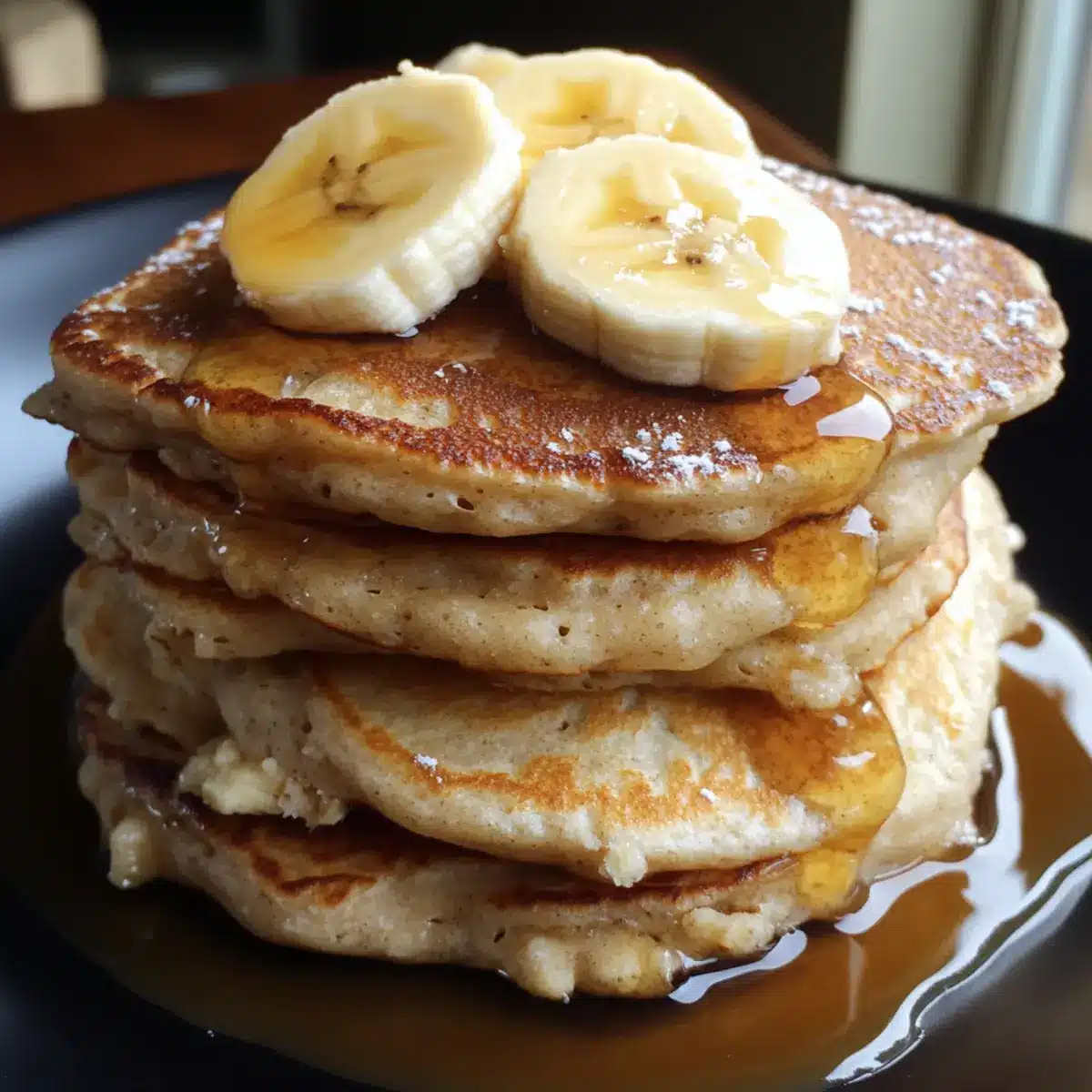 Fluffy Banana Oat Pancake Stack