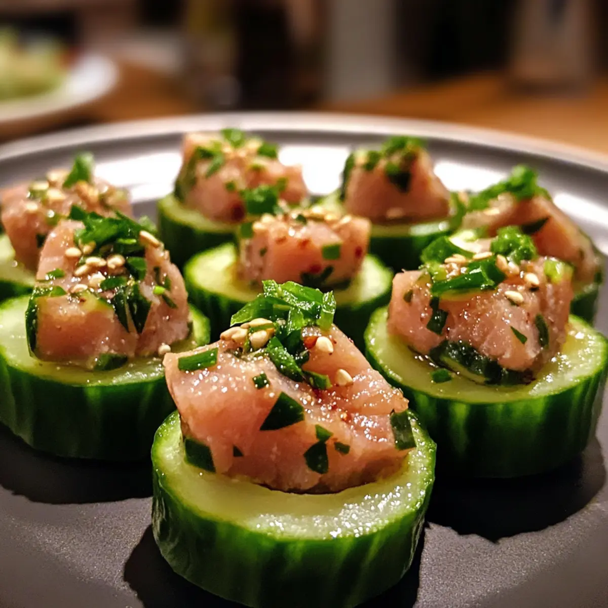 Mini Tuna Cucumber Cup Bites