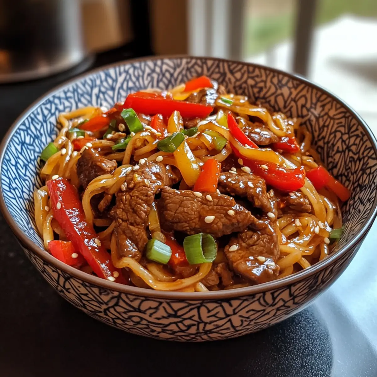 Beef Pepper Stir Fry Noodle Bowl